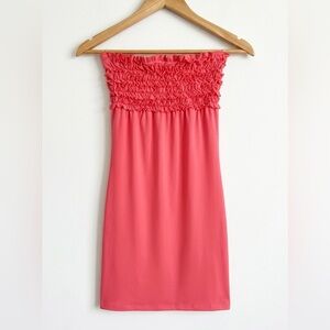 Xhilaration Strapless Coral Pink Ruffle Smocked Top Flowy Bohemian Coverup NWOT
